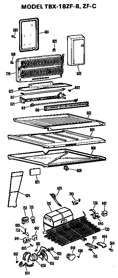 Unit Parts Diagram and Parts List for TBX18ZFB  General Electric Refrigerator