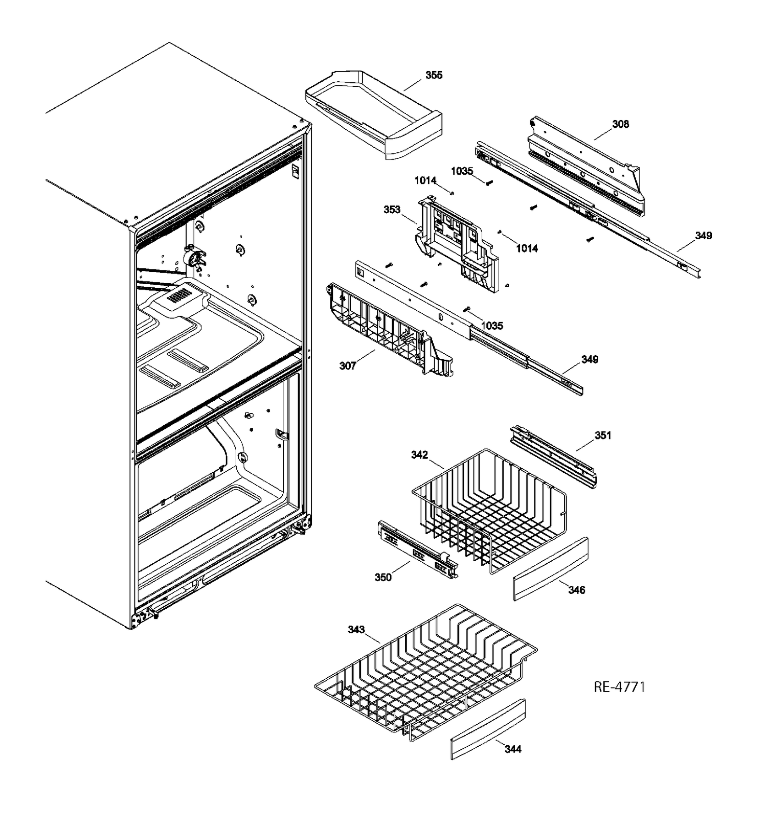 FREEZER BASKETS Diagram and Parts List for PFRS2MJXBSS  General Electric Refrigerator