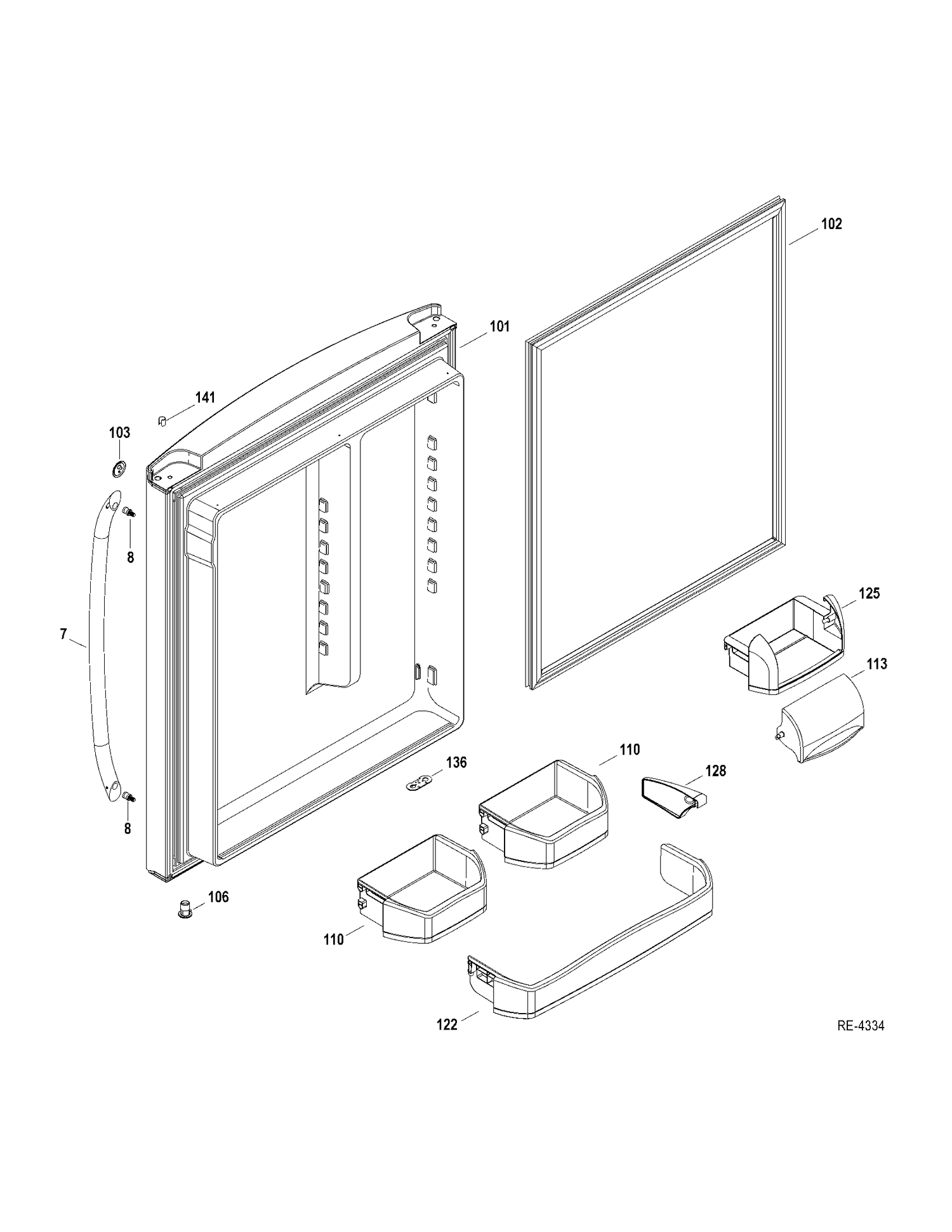 FF DOOR Diagram and Parts List for GDRS0KBXDRSS  General Electric Refrigerator
