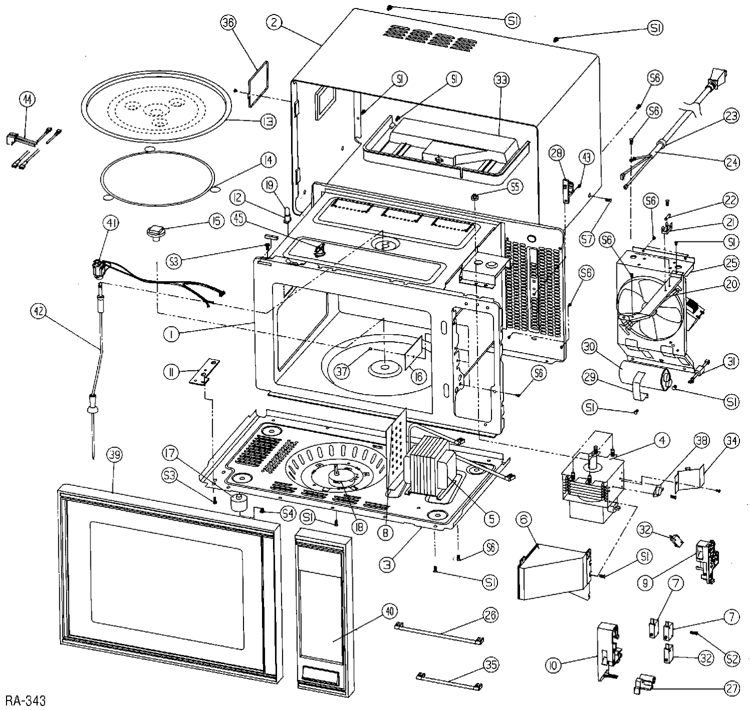 BODY PARTS Diagram and Parts List for GTC1421WA01  General Electric Microwave