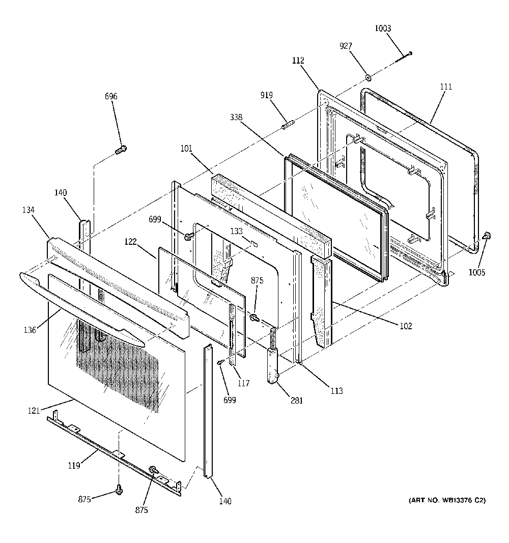 Door Diagram and Parts List for 15891  General Electric Range