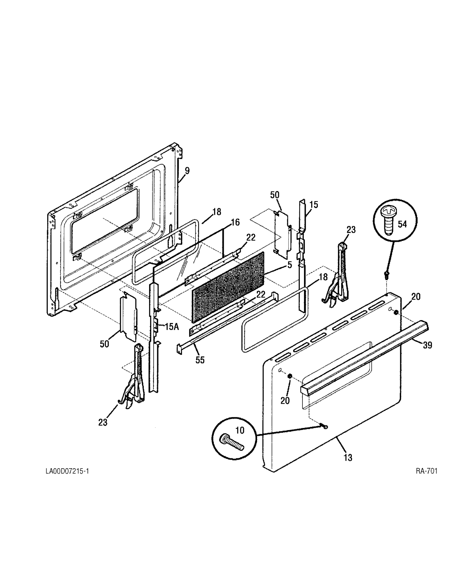 DOOR ASSEMBLY Diagram and Parts List for CRMF2150VB-5  General Electric Range