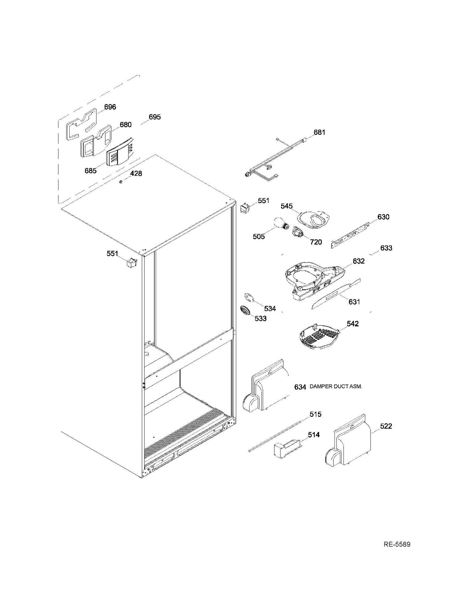 FF FUNCTIONAL PARTS Diagram and Parts List for GNR22DGEAFWW  General Electric Refrigerator
