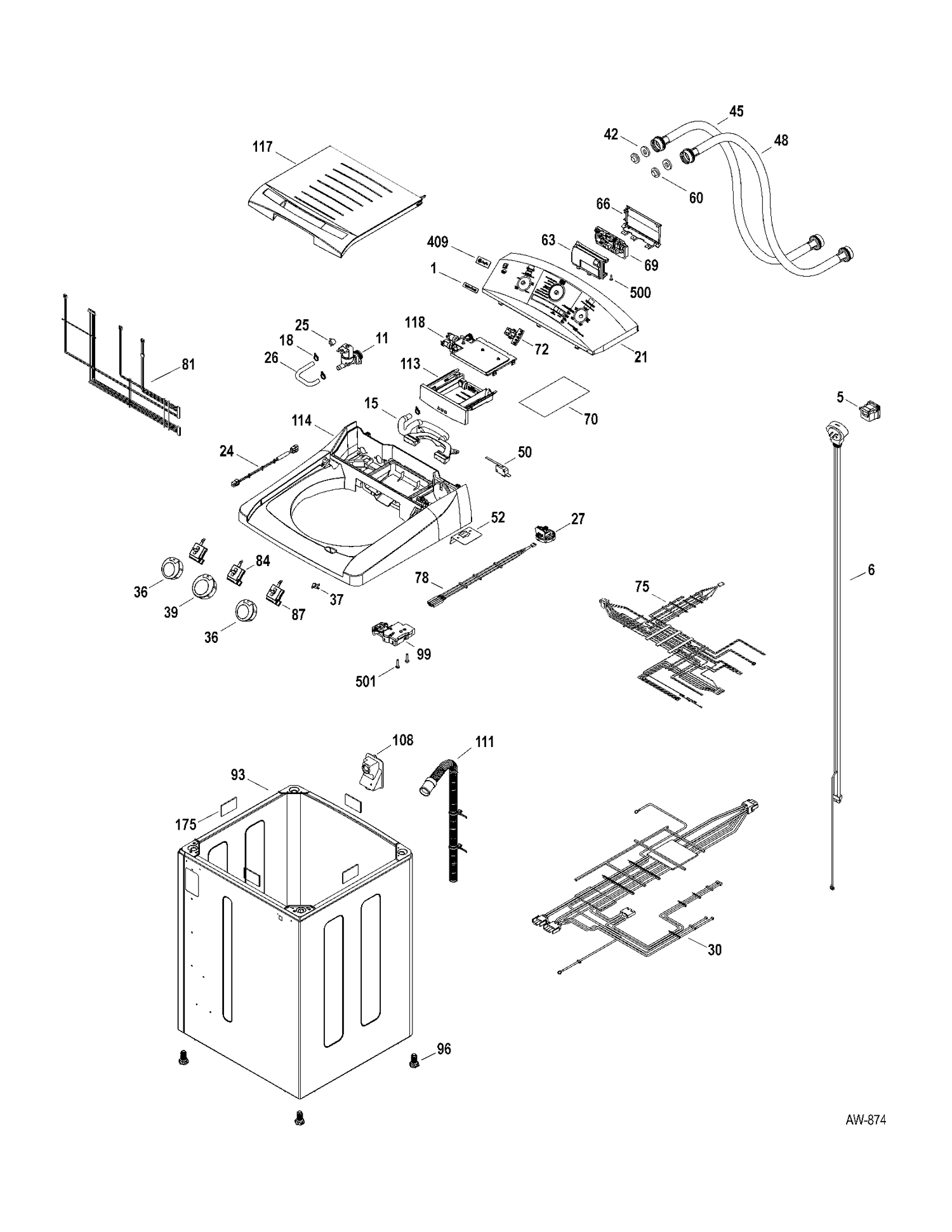 CONTROLS-CABINET Diagram and Parts List for PTAN9150MWW0  General Electric Washer