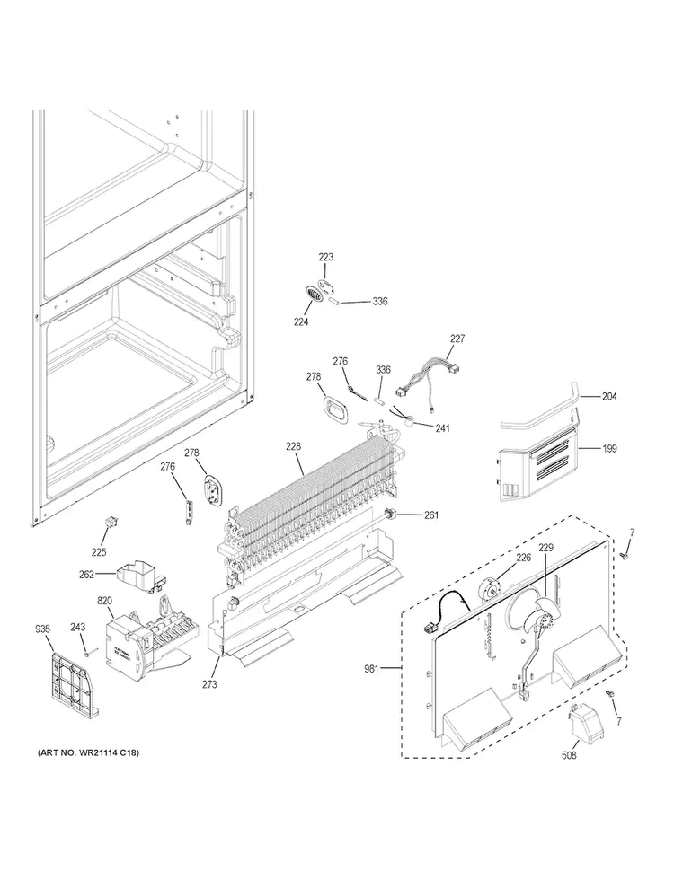 Freezer Section Diagram and Parts List for GDE21EGKARBB  General Electric Refrigerator