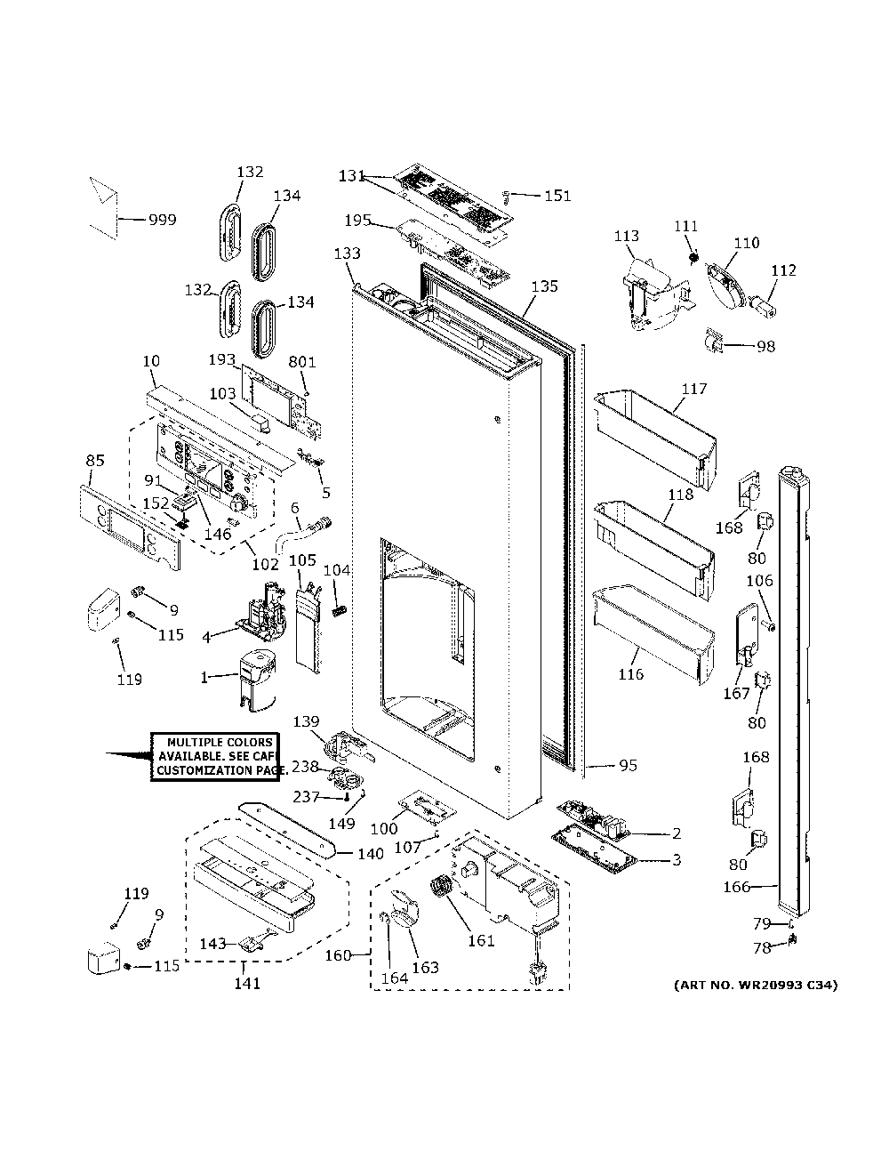 Dispenser door Diagram and Parts List for CYE22UP2MES1  General Electric Refrigerator