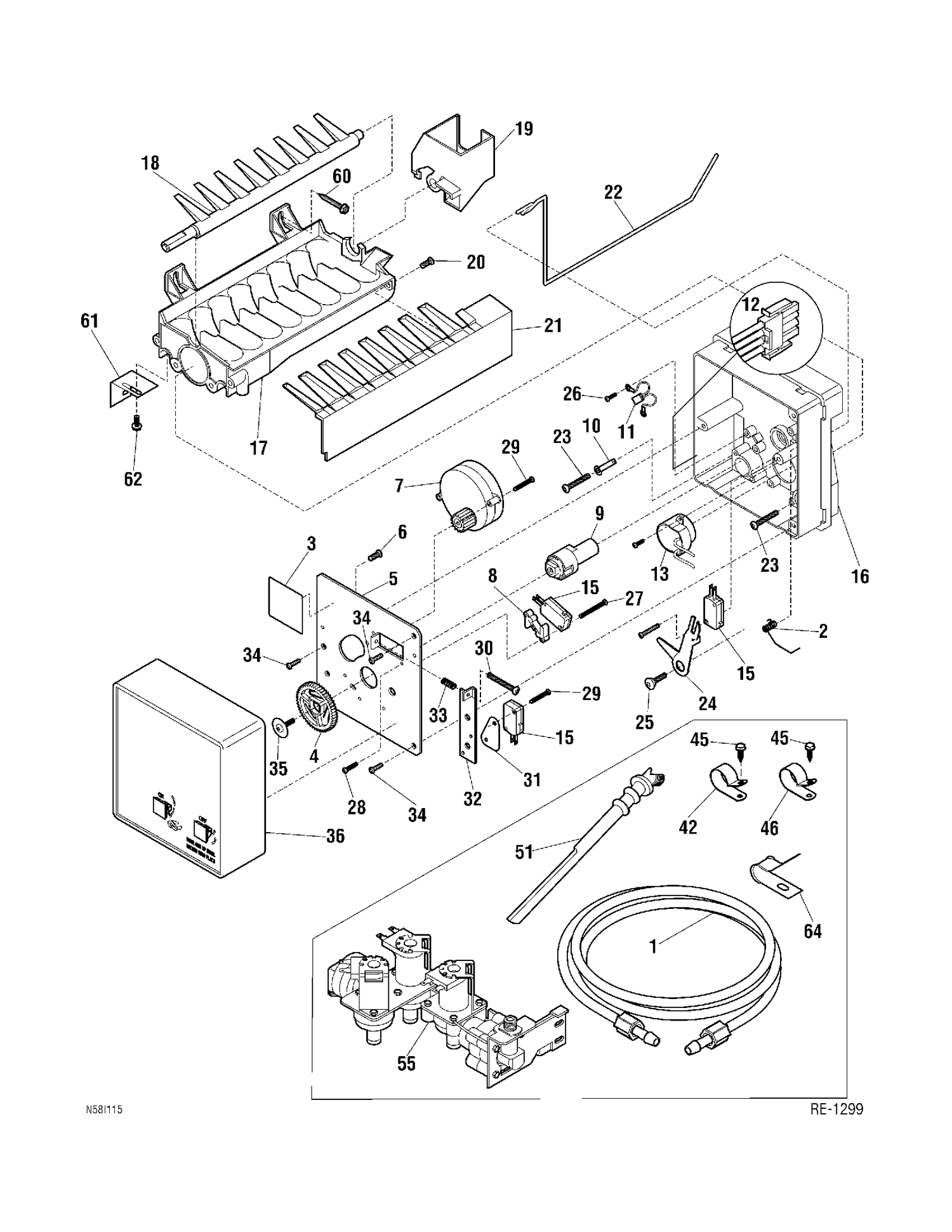 ICE MAKER KIT Diagram and Parts List for 33346-1  General Electric Refrigerator