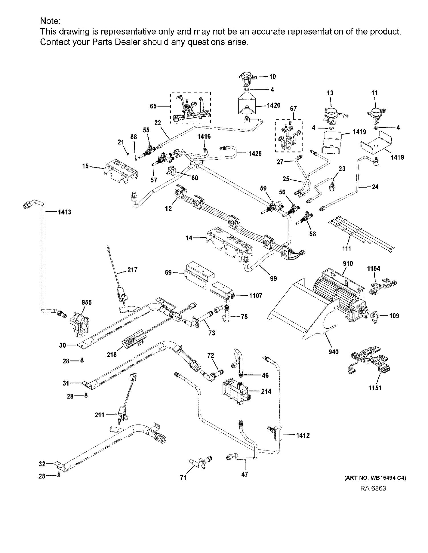 GAS & BURNER PARTS Diagram and Parts List for PCGS960BEL1TS  General Electric Range