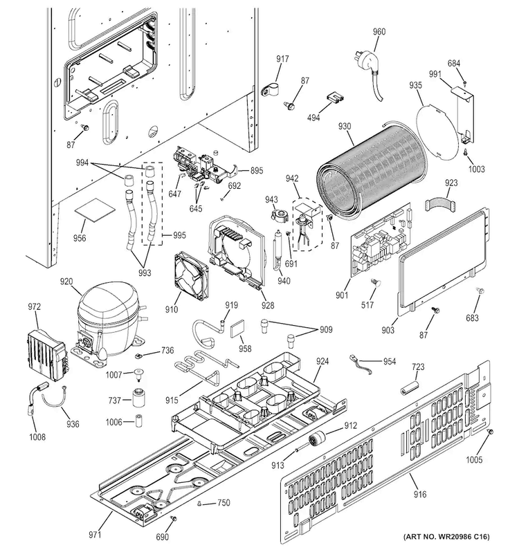 Machine Compartment Diagram and Parts List for PWE23KGDBBB  General Electric Refrigerator