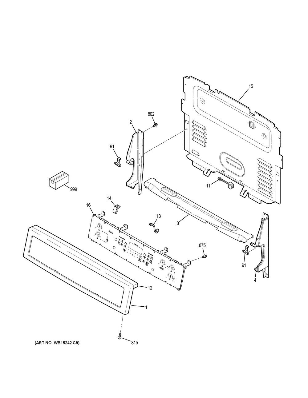 Control Panel Diagram and Parts List for PHB920BJ4TS  General Electric Range