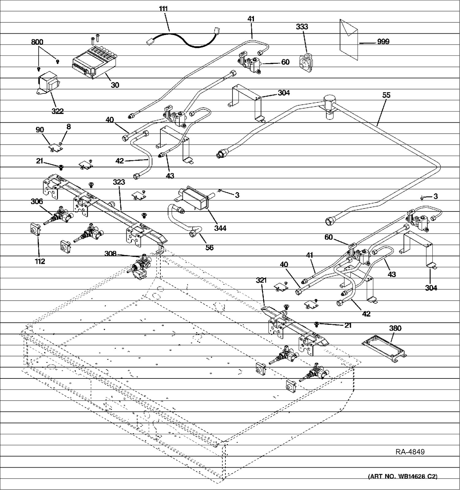 GAS & BURNER PARTS Diagram and Parts List for ZGU364NRP7SS  General Electric Range