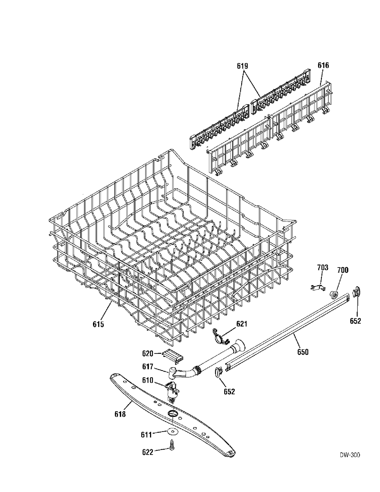 UPPER RACK Diagram and Parts List for 402061  General Electric Dishwasher