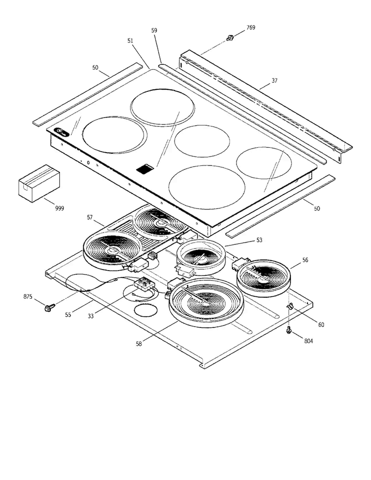 Cooktop/burners Diagram and Parts List for JS966SD1SS  General Electric Range