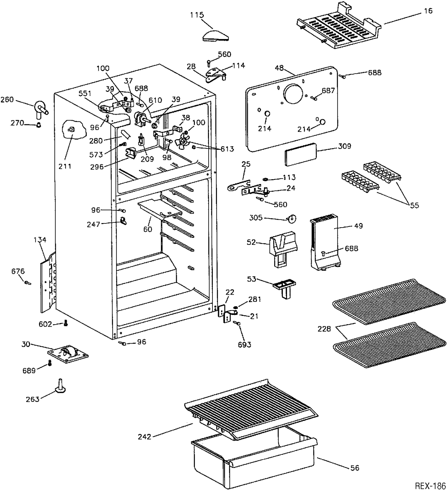 CABINET Diagram and Parts List for TBC14SYZALWW  General Electric Refrigerator