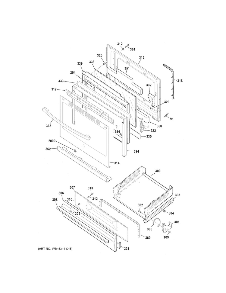 Door & Drawer Parts Diagram and Parts List for JGBS60REF1SS  General Electric Range