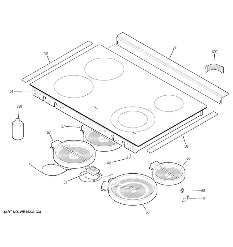 Cooktop Diagram and Parts List for JD630DF4BB  General Electric Range