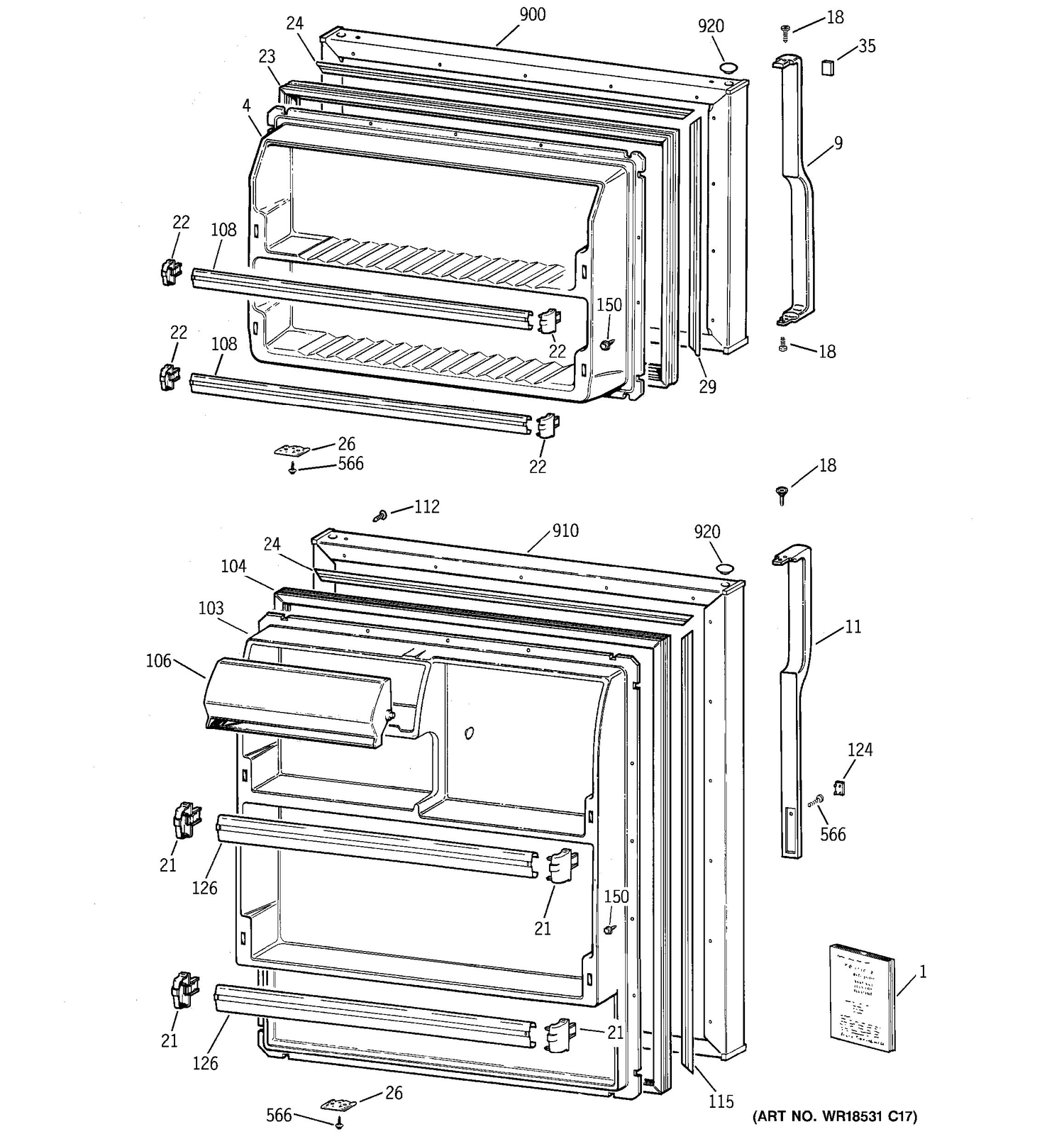 DOORS Diagram and Parts List for MTS18BBMERWW  General Electric Refrigerator