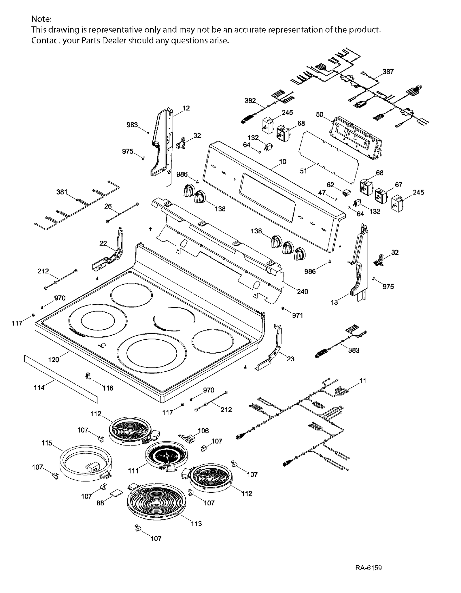 CONTROL PANEL & COOKTOP Diagram and Parts List for JCB840DK1WW  General Electric Range