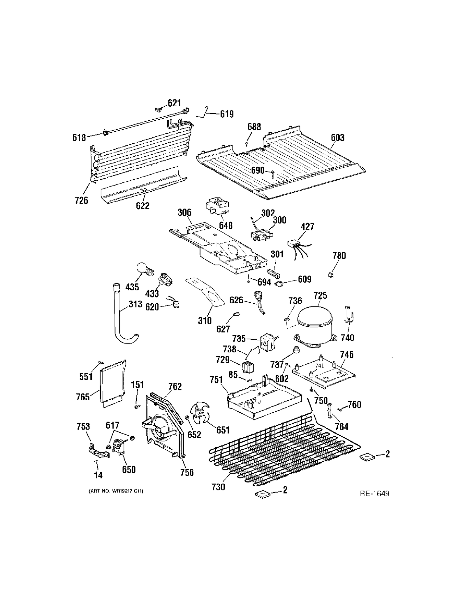 UNIT PARTS Diagram and Parts List for KTS18KBMERWW  General Electric Refrigerator