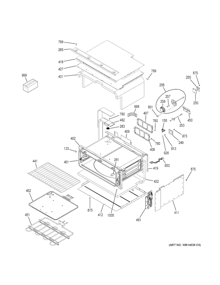 Upper Oven Diagram and Parts List for PT925SN5SS  General Electric Wall Oven
