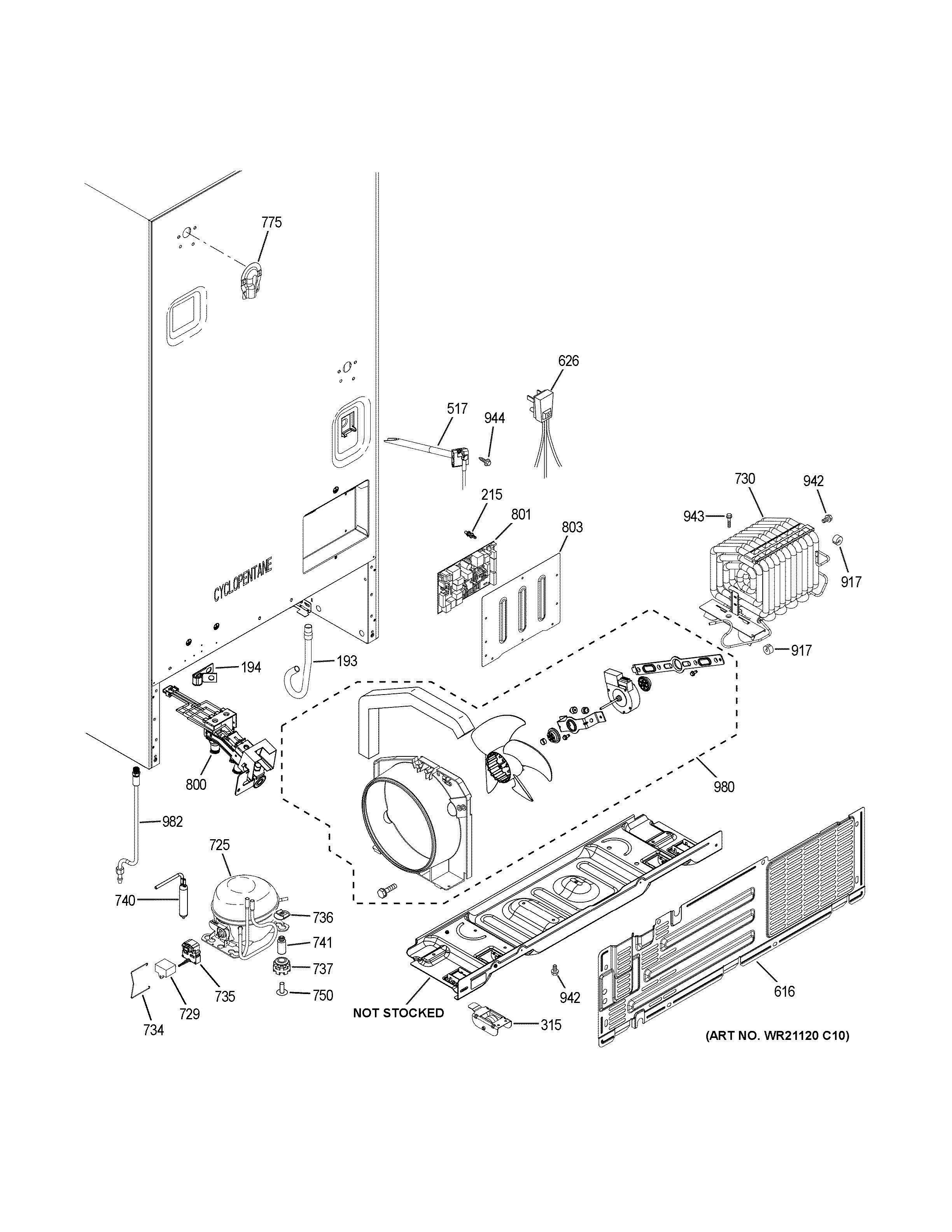 MACHINE COMPARTMENT Diagram and Parts List for GWE19JGLAFBB  General Electric Refrigerator
