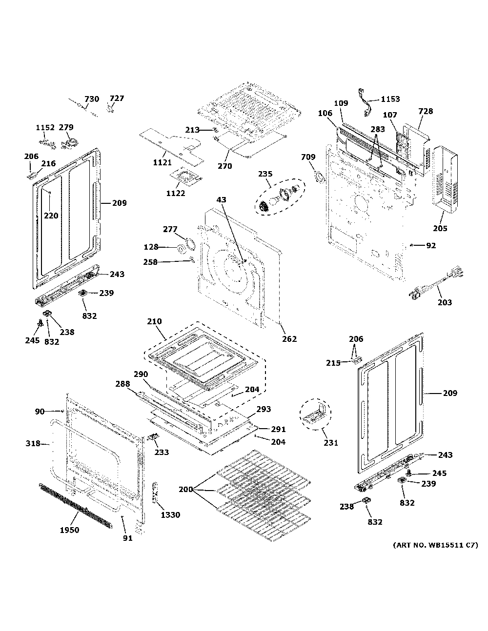 Body Parts Diagram and Parts List for CGS700P4M3W2  General Electric Range