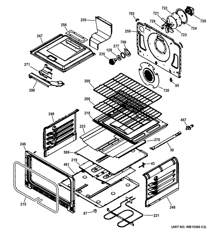 Lower Oven Diagram and Parts List for PGS950EEF1ES  General Electric Range