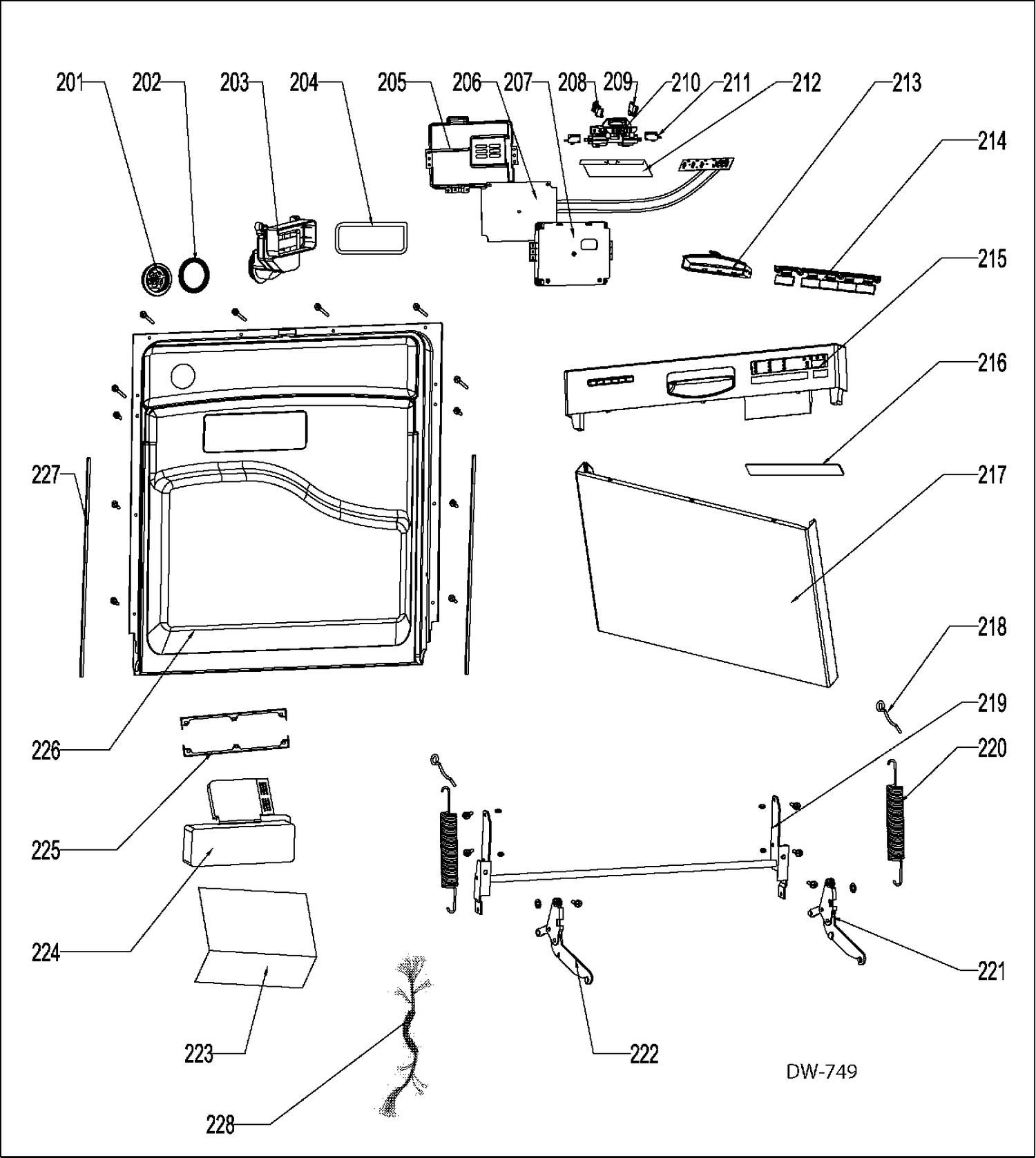 DOOR Diagram and Parts List for GDWF400V00BB  General Electric Dishwasher