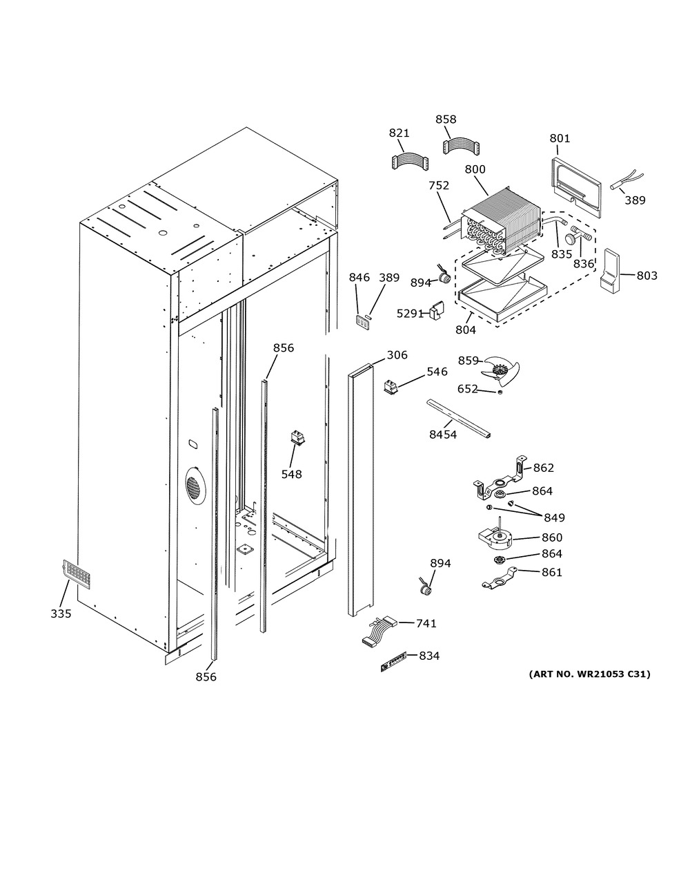 Freezer Section Diagram and Parts List for ZISB420DNKII  General Electric Refrigerator