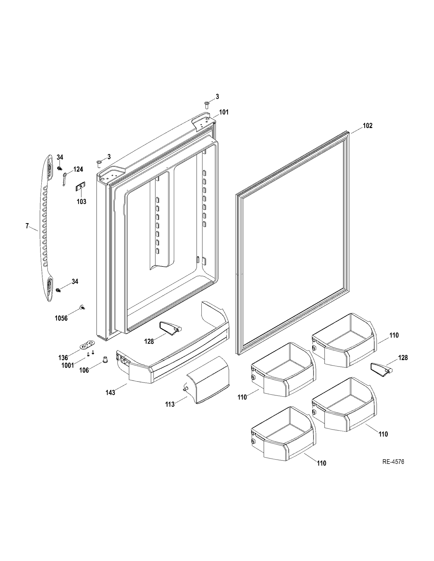 FF DOOR Diagram and Parts List for PDRF0MBYCRWW  General Electric Refrigerator