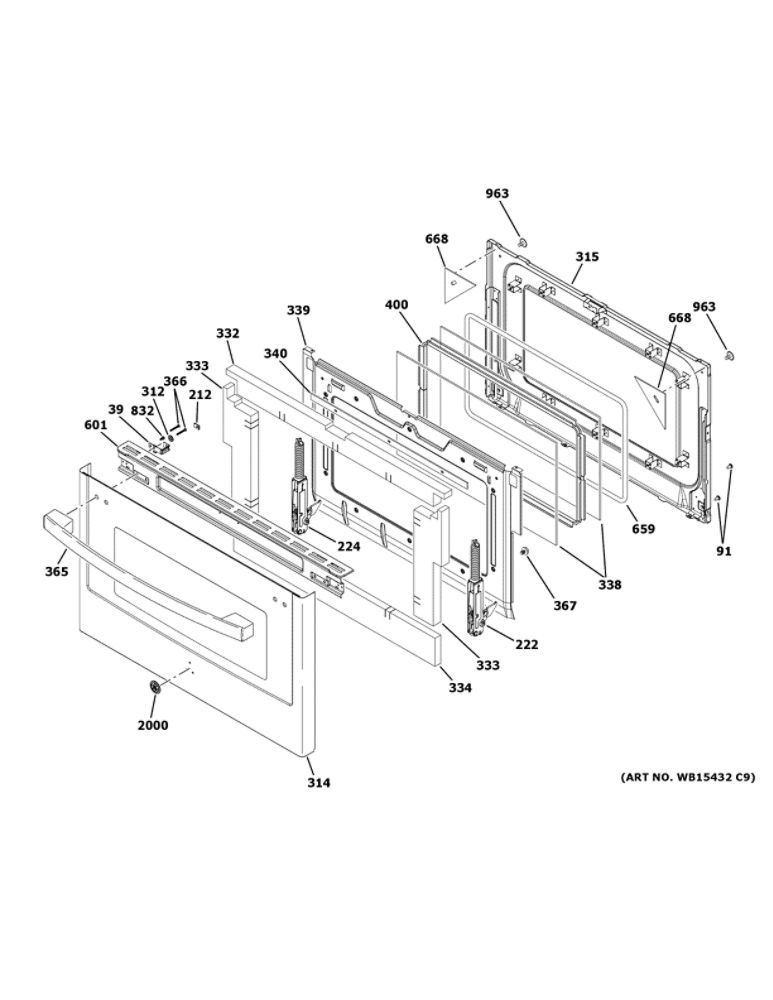 Lower Door Diagram and Parts List for JGBS86SP2SS  General Electric Range