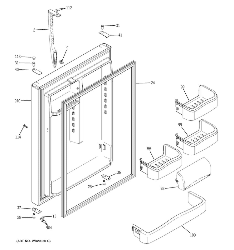 Fresh Food Door Diagram and Parts List for GTH20JBBAWW  General Electric Refrigerator