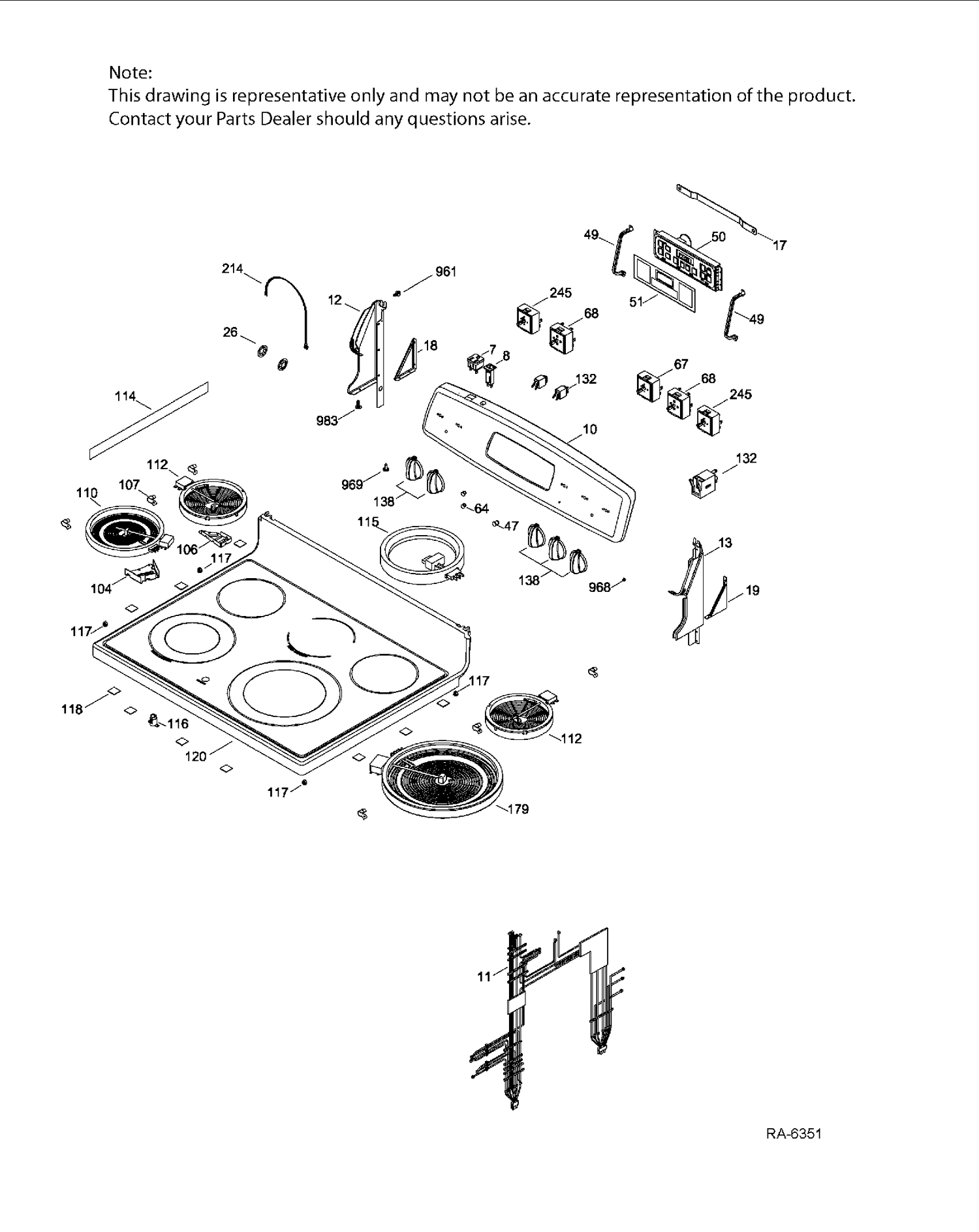 CONTROL PANEL & COOKTOP Diagram and Parts List for JCB710SP2SS  General Electric Range