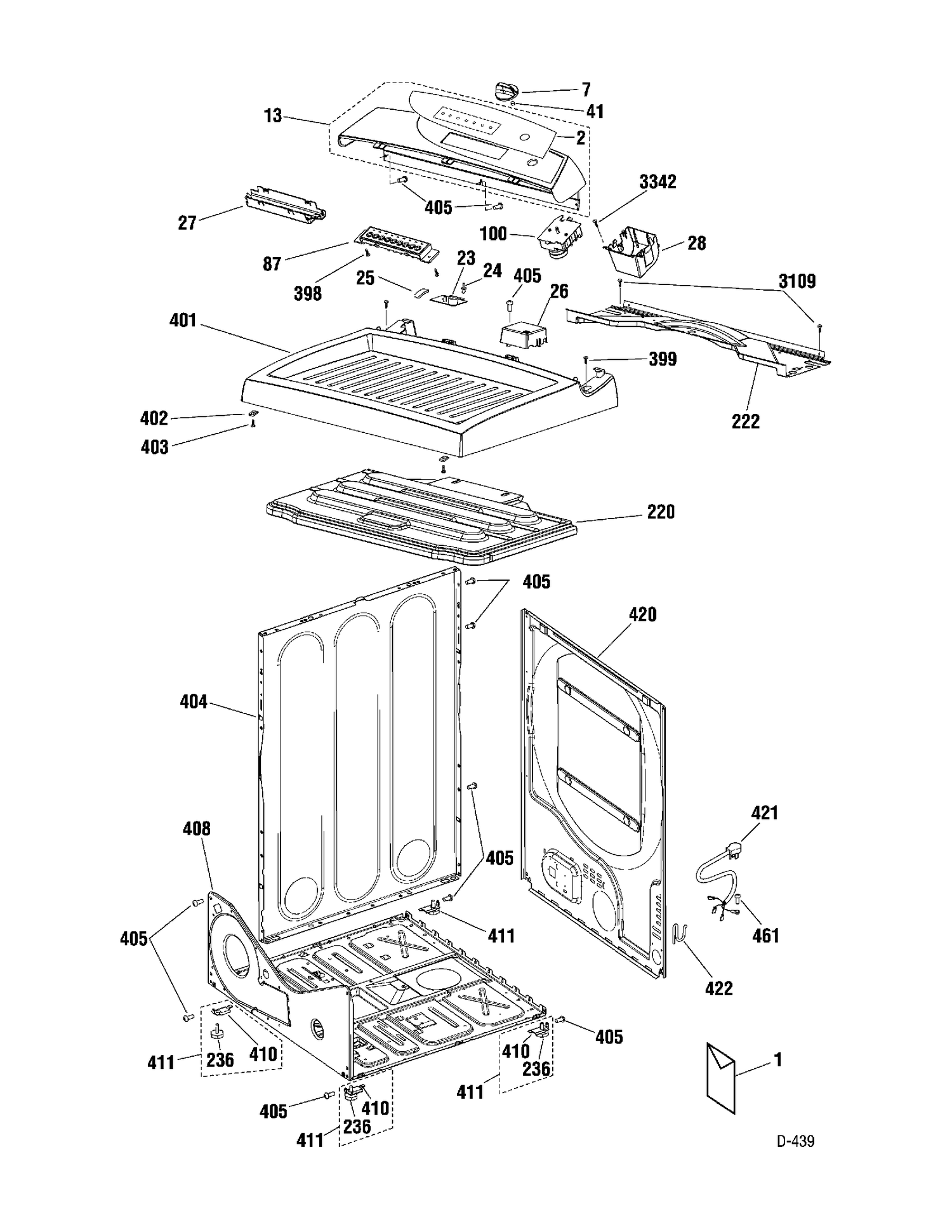 CABINET Diagram and Parts List for DE09-CA0  General Electric Dryer