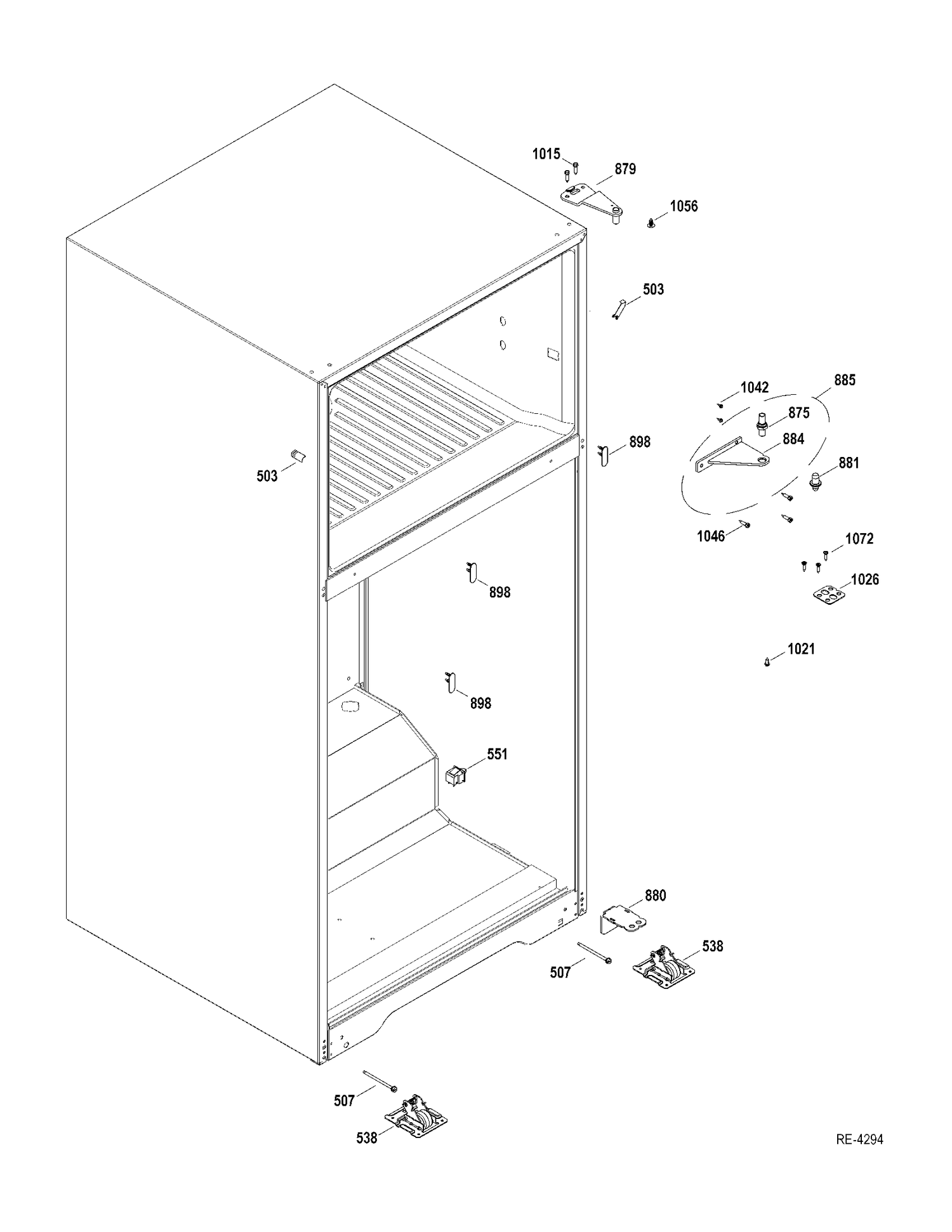 CASE PARTS Diagram and Parts List for GTRC0HBZARWW  General Electric Refrigerator