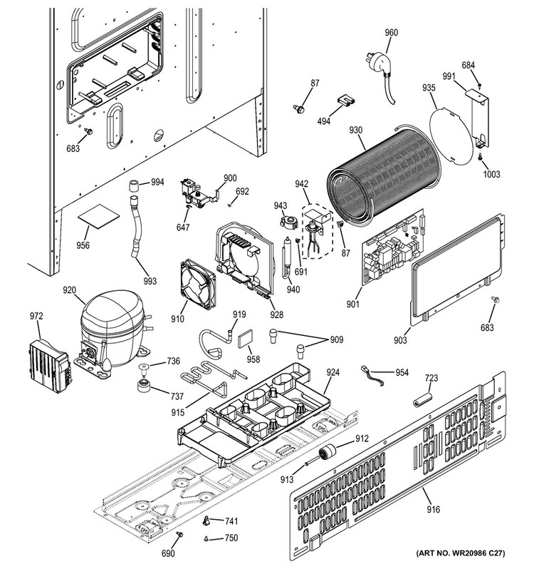 Machine Compartment Diagram and Parts List for CYE22TSHCSS  General Electric Refrigerator