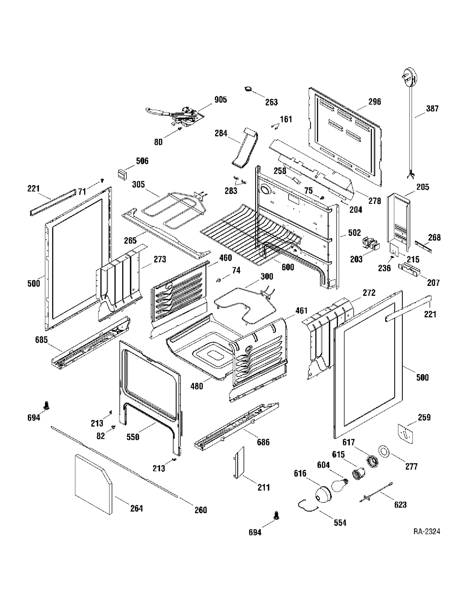 BODY PARTS Diagram and Parts List for RCB787WJ5WW  General Electric Range