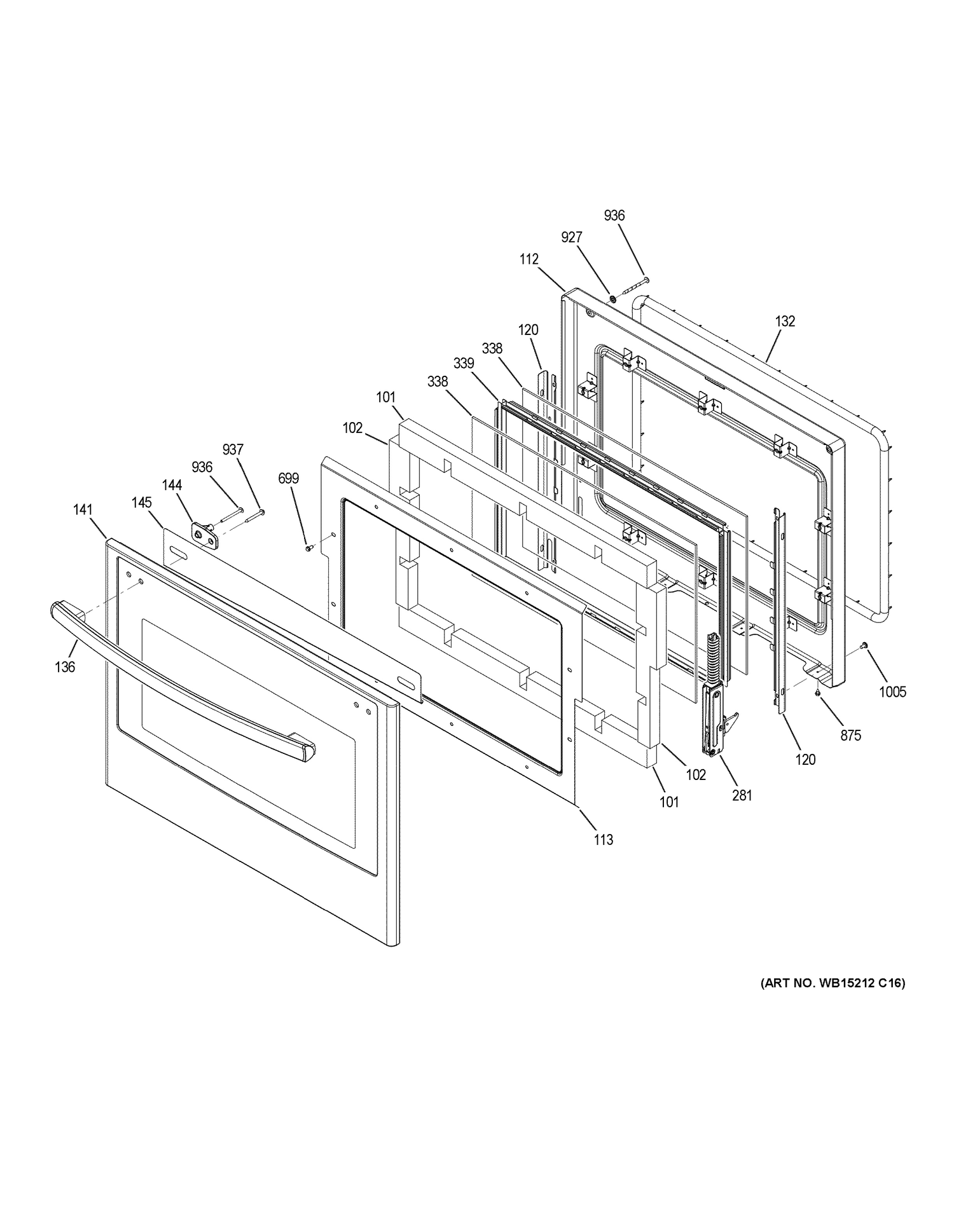 LOWER DOOR Diagram and Parts List for PT9550SF6SS  General Electric Wall Oven
