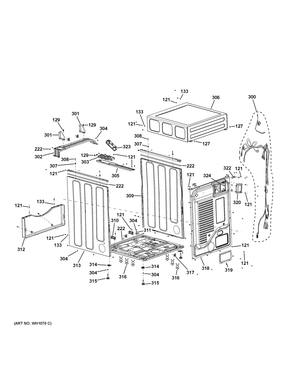 Cabinet And Top Panel Diagram and Parts List for VFD31ESSR0WW  General Electric Dryer