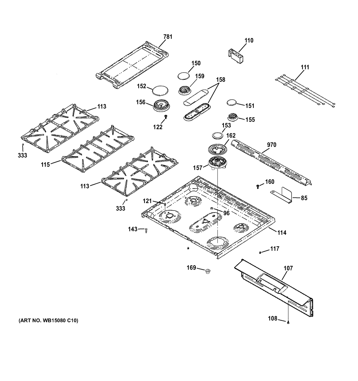 CONTROL PANEL & COOKTOP Diagram and Parts List for CGS985SET8SS  General Electric Range