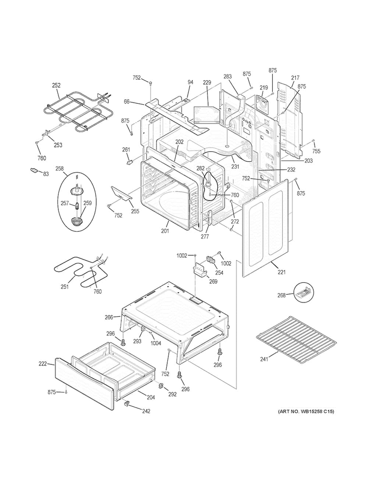 Body Parts Diagram and Parts List for JB655DK1CC  General Electric Range