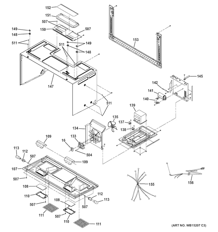 Interior Parts Diagram and Parts List for JNM3161RF2SS  General Electric Microwave
