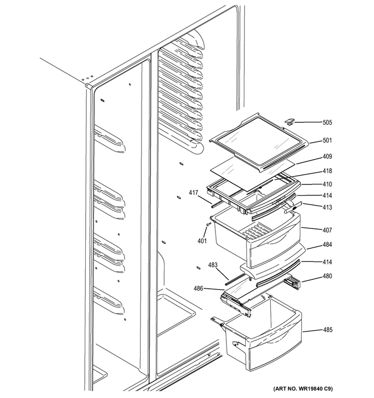 Fresh Food Shelves Diagram and Parts List for HSS25ASHBCSS  Hotpoint Refrigerator