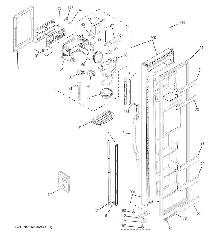Freezer Door Diagram and Parts List for GSS22WGPCBB  General Electric Refrigerator