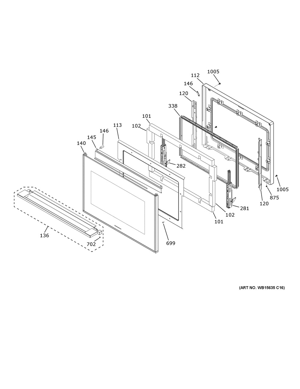 Lower Door Diagram and Parts List for ZTD90DSSN3SS  General Electric Wall Oven