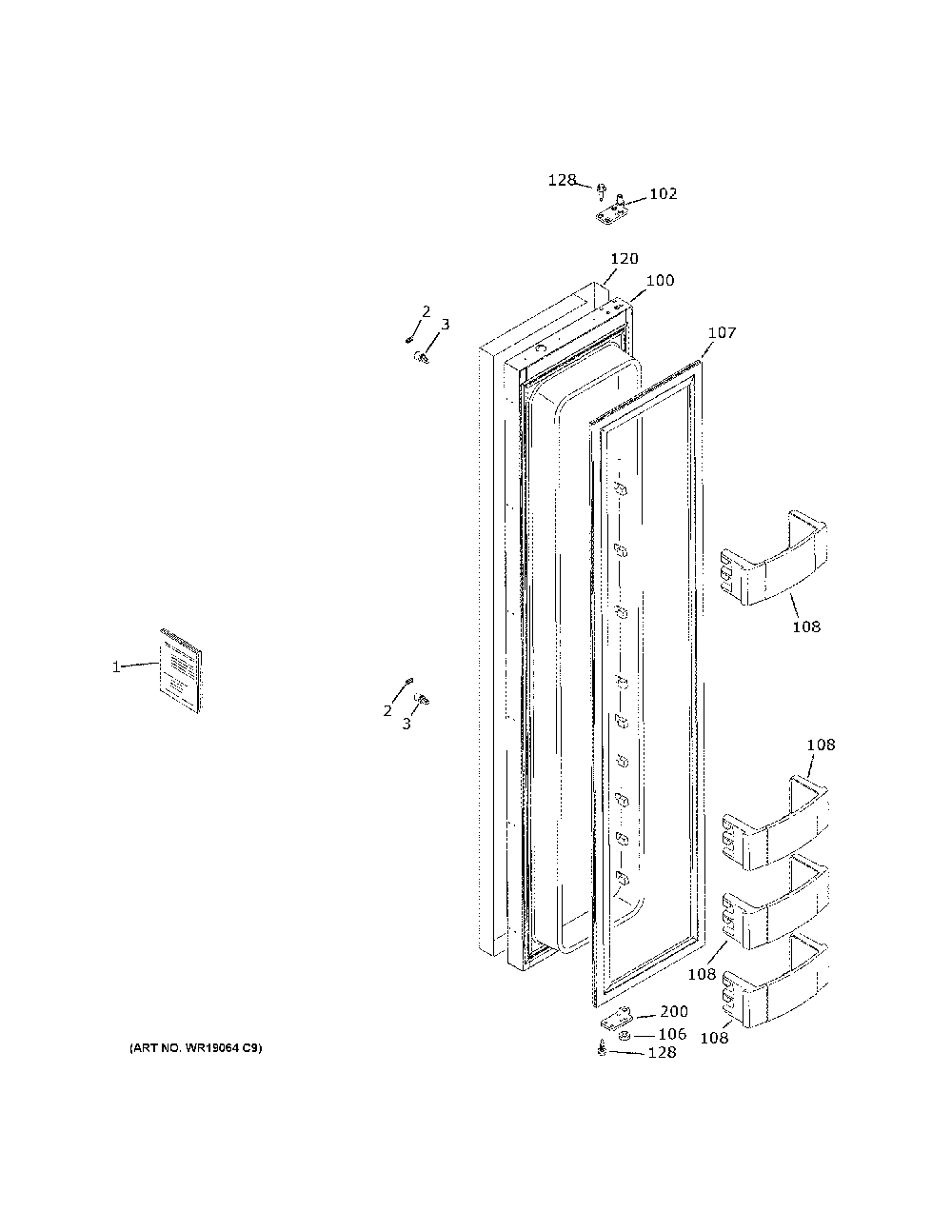Freezer Door Diagram and Parts List for ZISS420NNKSS  General Electric Refrigerator
