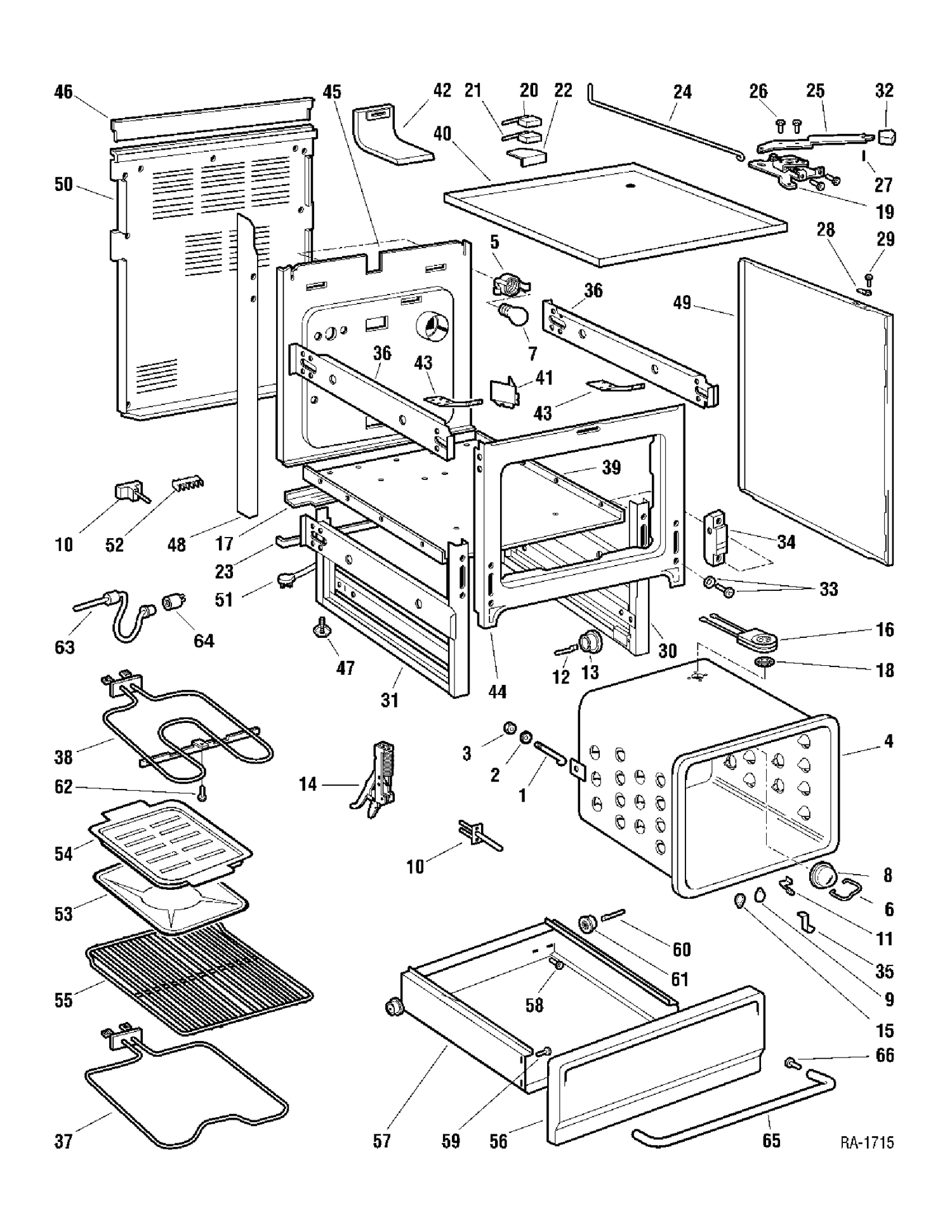 CHASSIS Diagram and Parts List for GRCR3840ZSS-2  General Electric Range