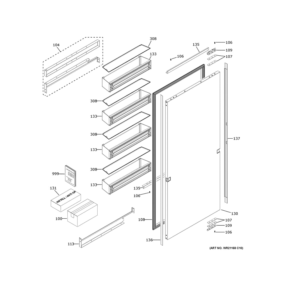 Door Diagram and Parts List for ZIR361NPRDII  General Electric Freezer