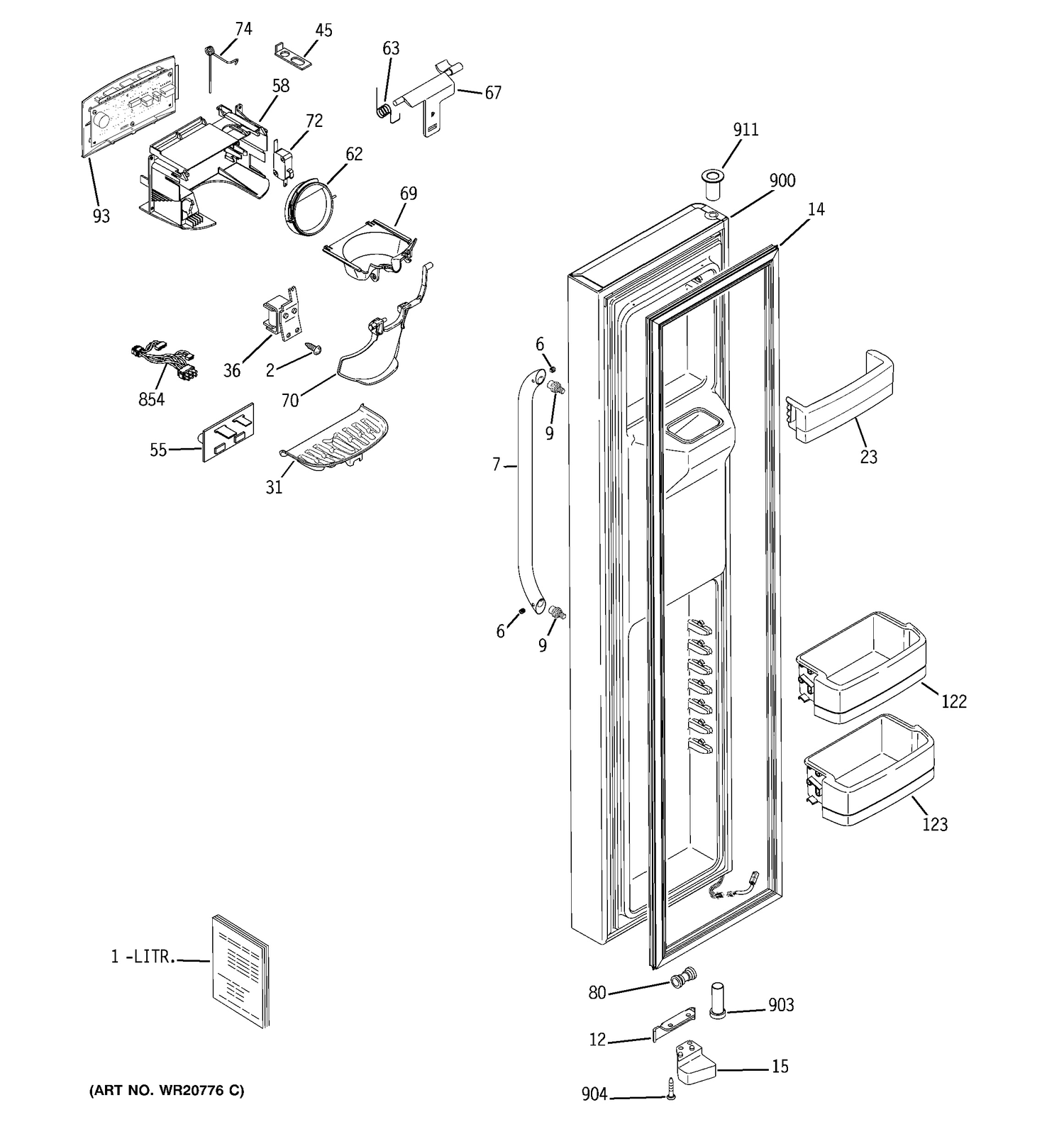 FREEZER DOOR Diagram and Parts List for GSHL6KGZDCLS  General Electric Refrigerator