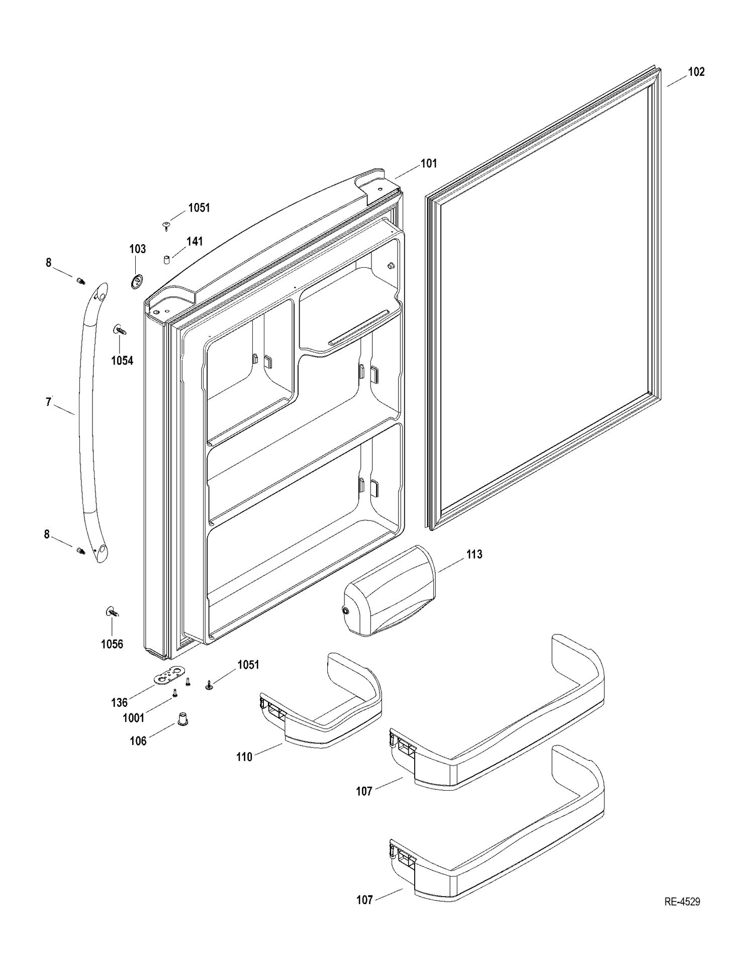 FF DOOR Diagram and Parts List for GBRS0HBXCRSS  General Electric Refrigerator
